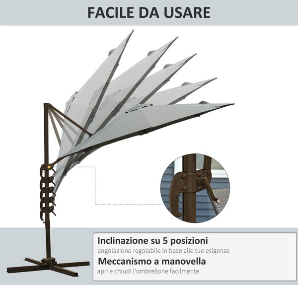 Outsunny Ombrellone da Giardino a Manovella e a 8 Stecche con Angolazione Regolabile, Ø2.95x2.5 m, Grigio|Aosom