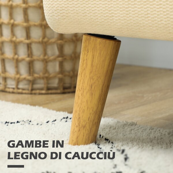 HOMCOM Divano 2 Posti Moderno Effetto Velluto con Imbottitura Spessa, 140x74x79cm, Bianco Crema