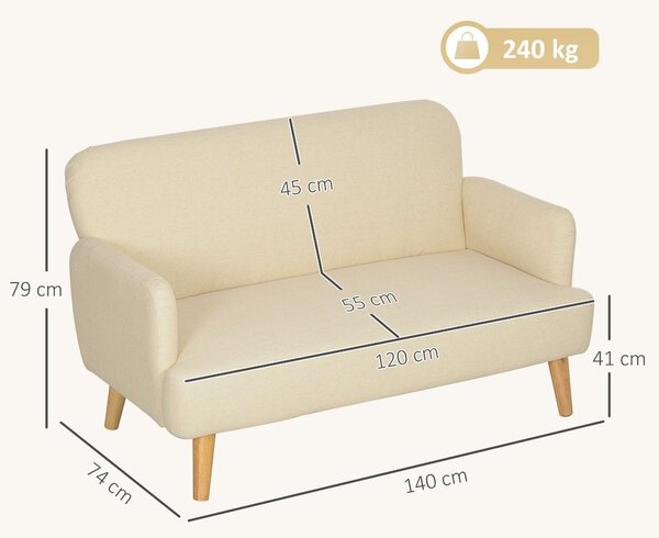 HOMCOM Divano 2 Posti Moderno Effetto Velluto con Imbottitura Spessa, 140x74x79cm, Bianco Crema