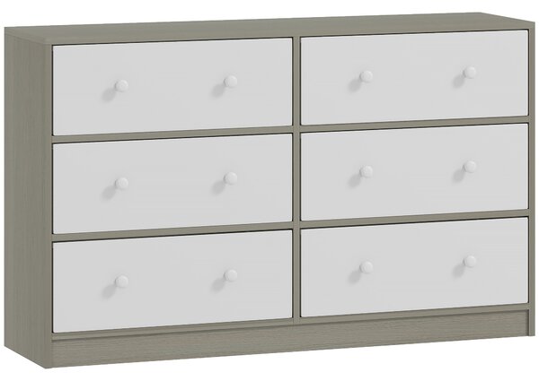 HOMCOM Cassettiera 6 Cassetti Pieghevoli con Maniglie Doppie, in Legno, Acciaio e Tessuto, 114x30x70 cm, Bianco e Grigio | Aosom Italy