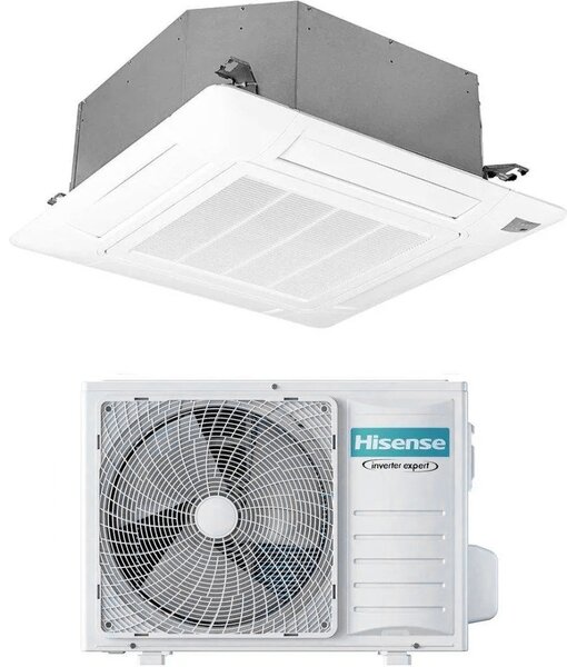 Hisense Climatizzatore a Cassetta 4 Vie 24000 Btu Inverter Monosplit Condizionatore con Pompa di Calore Classe A++/A++ Gas R32 Pannello Incluso (Un