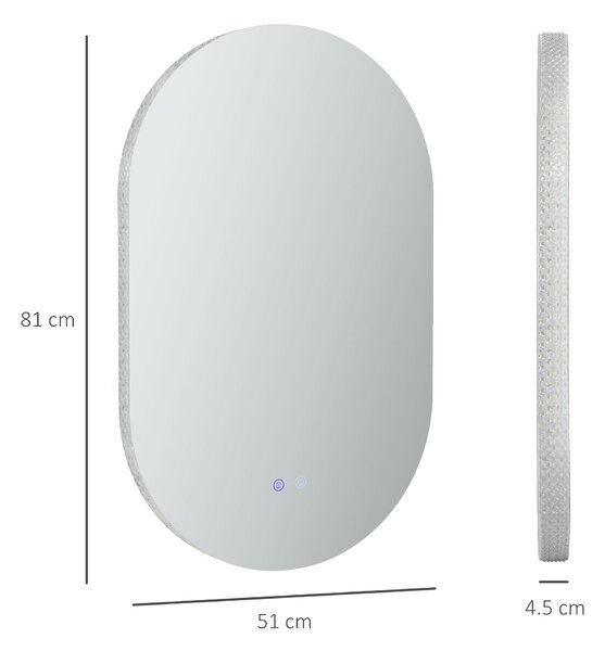 Kleankin Specchio Bagno LED Antiappannamento con Luminosità Regolabile, in Vetro e Alluminio, 81x51x4.5 cm | Aosom Italy