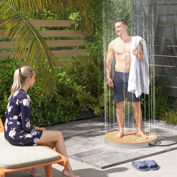 Outsunny Doccia da Giardino Portatile con Altezza Fino a 4 m e Getti d'Acqua Regolabili, Effetto Legno | Aosom Italy