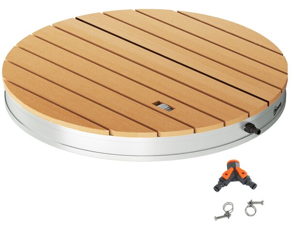 Doccia da Giardino Portatile Ø70,5x7,5 cm Getti d'Acqua Regolabili fino a 4 m in Polistirene Effetto Legno