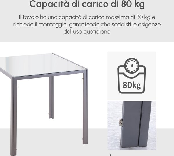 HOMCOM Tavolo Quadrato Moderno per Cucina e Soggiorno in Vetro Temperato e Metallo Resistente 75x75x75cm Colore Grigio Elegante e Funzionale|Aosom