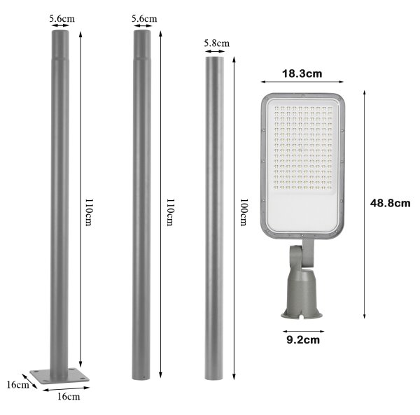 Brilagi-LED Lampada da esterno con palo e kl. 3 m URBANLIGHT LED/100W/230V grigio IP65