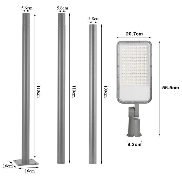 Brilagi-LED Lampada esterna con palo e cavo da 3 m URBANLIGHT LED/200W/230V grigia IP65