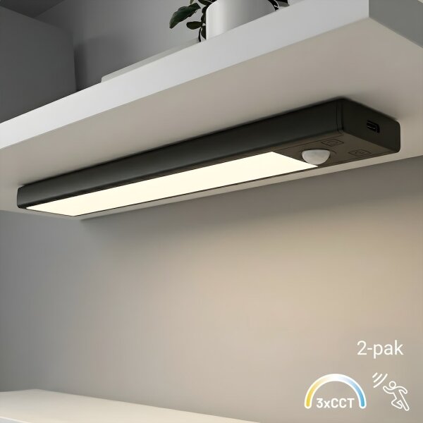 SET 2x luci LED ricaricabili per mobili con sensore VIRO LED/1W/800 mAh 20 cm CCT nero