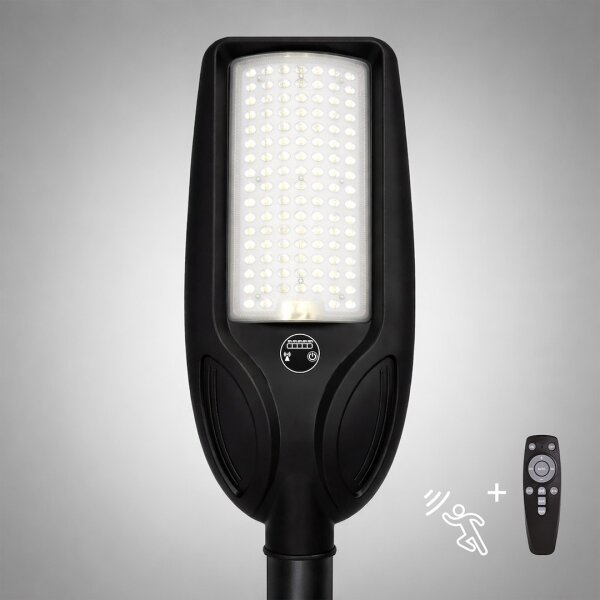 Lampione solare LED dimmerabile da strada con sensore VENICE 100W/6000 mAh IP65 nero + telecomando