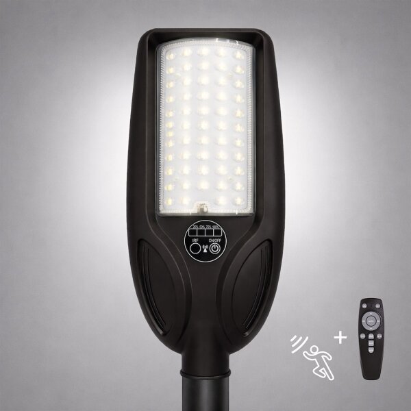 Lampione solare LED dimmerabile VENICE 50W/4000 mAh IP65 nero con sensore + telecomando