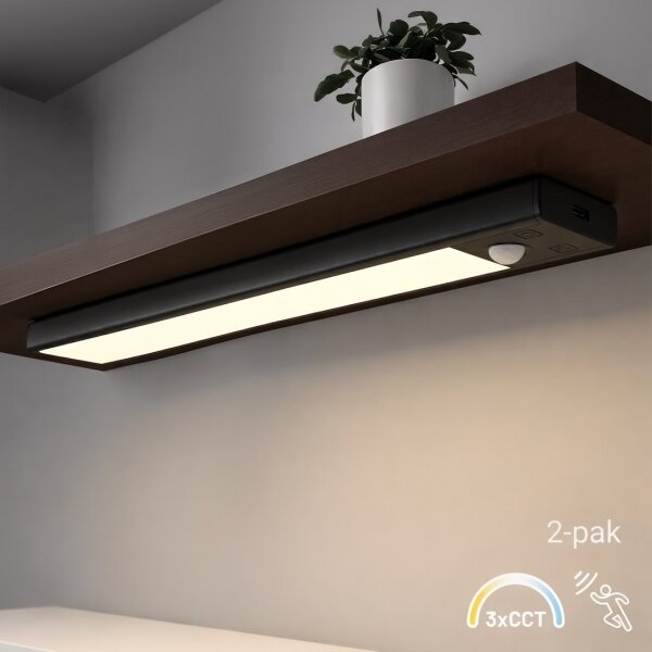 Set 2x illuminazione LED ricaricabile per mobili con sensore VIRO LED/1,2W/800 mAh 30cm CCT nero