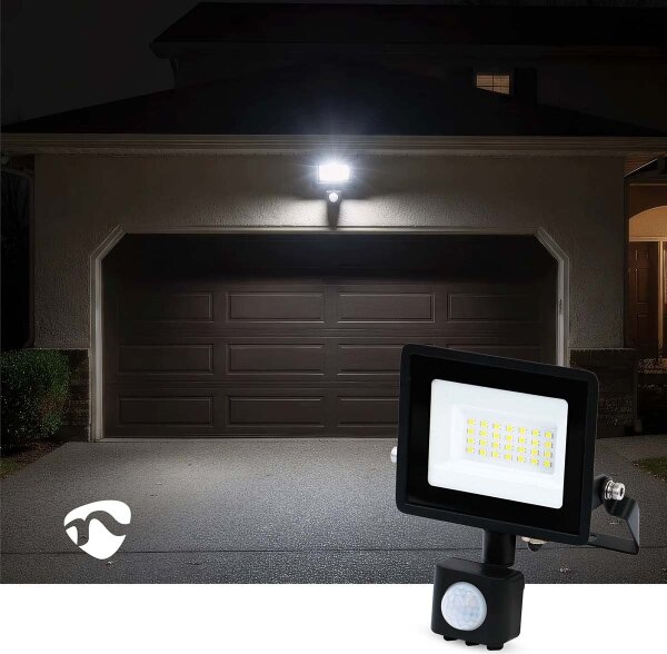 Nedis LLFLP16BLK - Proiettore LED con sensore di movimento e sensore crepuscolare LED/20W/230V IP44