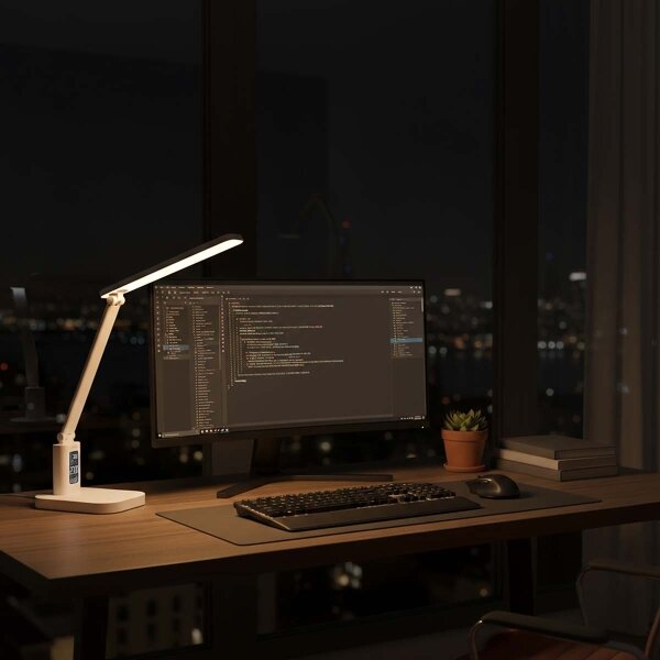 Nedis LTLRC10WT - Lampada LED ricaricabile dimmerabile con display, 7,5 W/1200 mAh, 3000/4000/5700 K, bianca