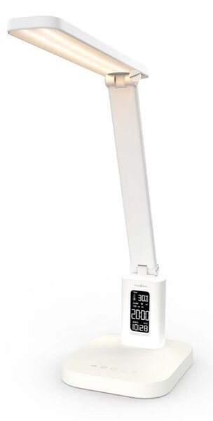 Nedis LTLRC10WT - Lampada LED ricaricabile dimmerabile con display, 7,5 W/1200 mAh, 3000/4000/5700 K, bianca