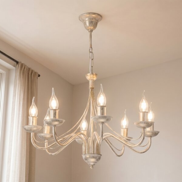 Lampadario a catena ANTON 8xE14/60W/230V bianco patinato