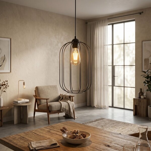 Lampadario a sospensione con cavo DESTELLO 1xE27/15W/230V diam. 21 cm nero