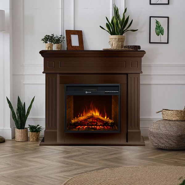 Divina Fire Camino Elettrico Caminetto da Terra CAMBRIDGE in Legno 110x36x100h colore Noce - DF104407