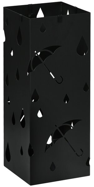 HOMCOM Portaombrelli in Metallo con 4 Ganci e Vaschetta Raccogligocce, 15.5x15.5x41cm, Nero|Aosom