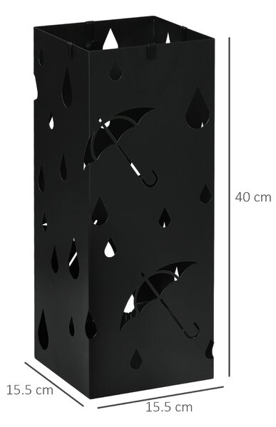 HOMCOM Portaombrelli in Metallo con 4 Ganci e Vaschetta Raccogligocce, 15.5x15.5x41cm, Nero|Aosom