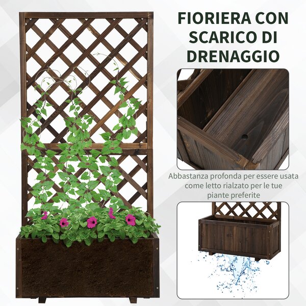 Outsunny Fioriera da Esterno con Grigliato per Rampicanti e Vaso, in Legno di Abete, 72.5x31.5x149.5 cm|Aosom