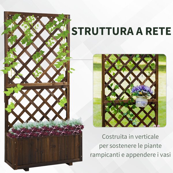 Outsunny Fioriera da Esterno con Grigliato per Rampicanti e Vaso, in Legno di Abete, 72.5x31.5x149.5 cm|Aosom
