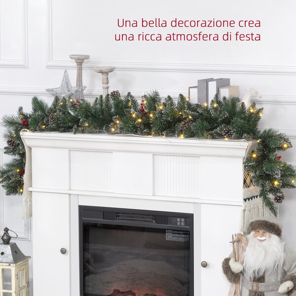 HOMCOM Ghirlanda Natalizia con 50 Luci LED Bianche e Decorazioni, in Plastica e Metallo, 180x30x30 cm, Verde