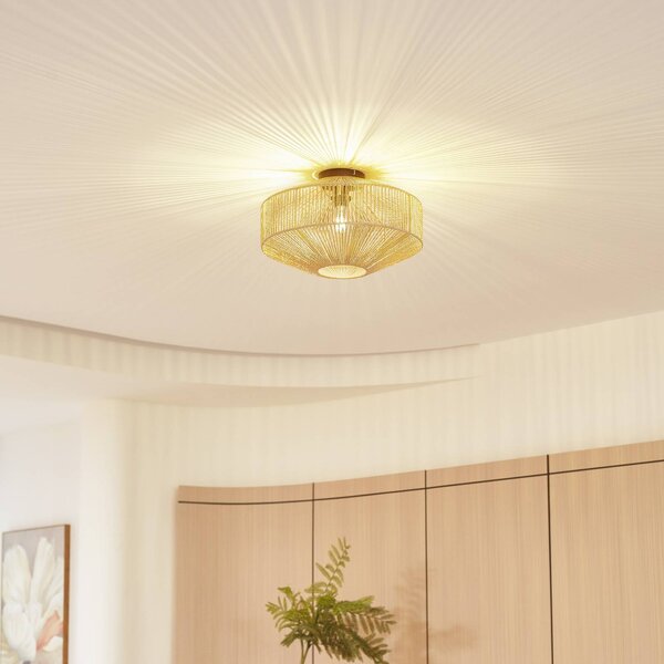 Plafoniera soffitto Sorino Lindby, dimmerabile, Legno chiaro, Soggiorno / Sala da pranzo, Carta / Lunolit / Lunopal, Campagna / Rustiche, Plafoniera