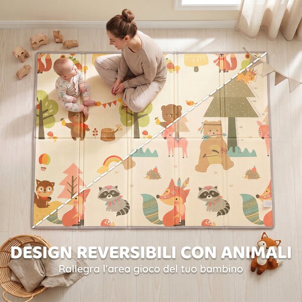 AIYAPLAY Tappeto Gioco Bambini 200x150x1.5 cm a Tema Bosco Pieghevole Reversibile in XPE, 0-3 Anni, Multicolore | Aosom Italy