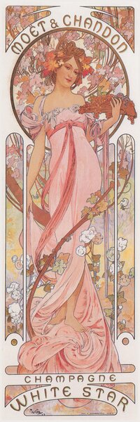 Riproduzione Mo t Chandon White Star Champagne Beautiful Art Nouveau Lady Advertisement - Alfons Alphonse Mucha