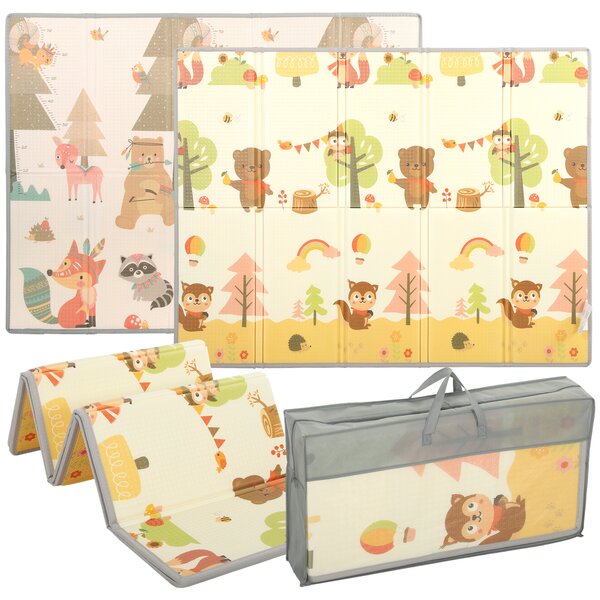 AIYAPLAY Tappeto Gioco Bambini 200x150x1.5 cm a Tema Bosco Pieghevole Reversibile in XPE, 0-3 Anni, Multicolore | Aosom Italy