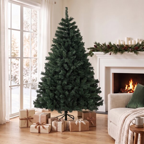Albero di Natale Artificiale Ø110x180 cm con 820 Rami Ignifughi e Base in Acciaio Verde