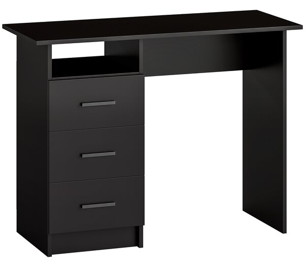 HOMCOM Scrivania Salvaspazio con 3 Cassetti, Ripiano Aperto, Scrivania Ufficio, Moderna, Tavolo PC per Computer Casa Ufficio Studio Camera da Letto, 100x40x75 cm, Nero | Aosom Italy