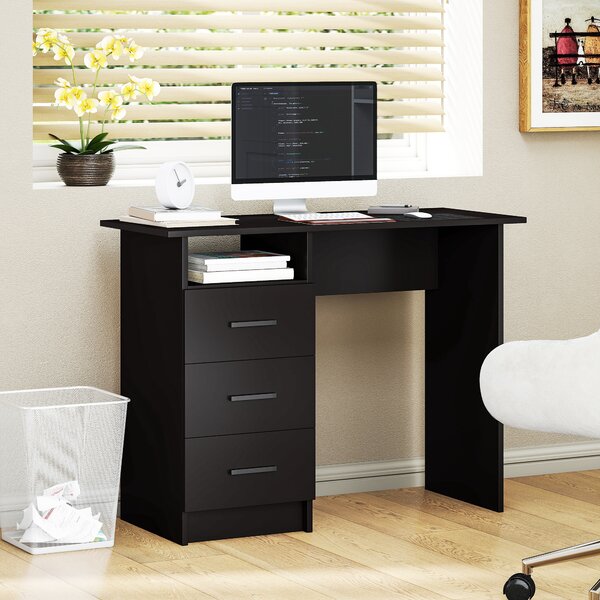 HOMCOM Scrivania Salvaspazio con 3 Cassetti, Ripiano Aperto, Scrivania Ufficio, Moderna, Tavolo PC per Computer Casa Ufficio Studio Camera da Letto, 100x40x75 cm, Nero | Aosom Italy