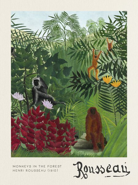 Riproduzione Monkeys in the Forest - Henri Rousseau, (30 x 40 cm)