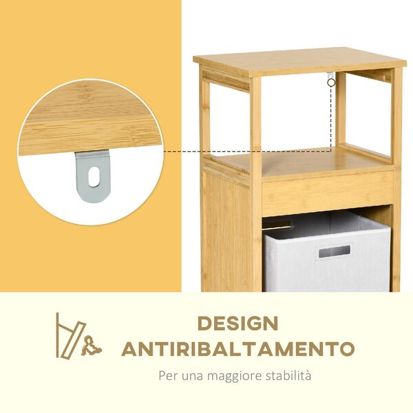 DecHome Mobiletto Bagno con Cesto Multiuso per Bucato e Giocattoli in MDF e Bamb 40x30x86.5cm