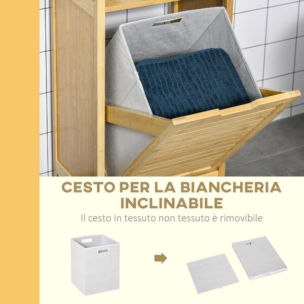 DecHome Mobiletto Bagno con Cesto Multiuso per Bucato e Giocattoli in MDF e Bamb 40x30x86.5cm