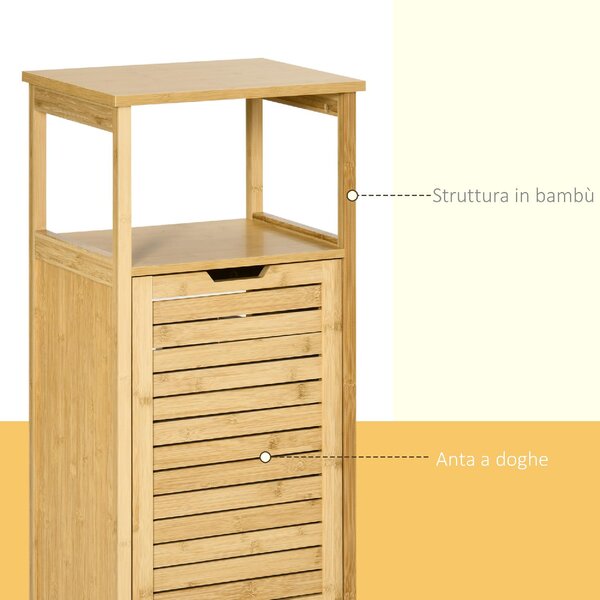 DecHome Mobiletto Bagno con Cesto Multiuso per Bucato e Giocattoli in MDF e Bamb 40x30x86.5cm
