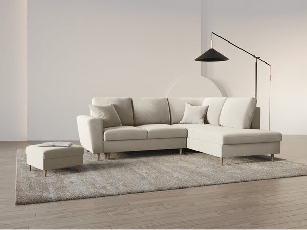 Divano angolare beige allungabile e con contenitore (con penisola a destra/a L) con rivestimento in velluto Kyoto – Cosmopolitan Design