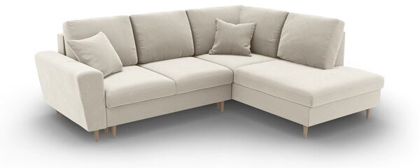 Divano angolare beige allungabile e con contenitore (con penisola a destra/a L) con rivestimento in velluto Kyoto – Cosmopolitan Design