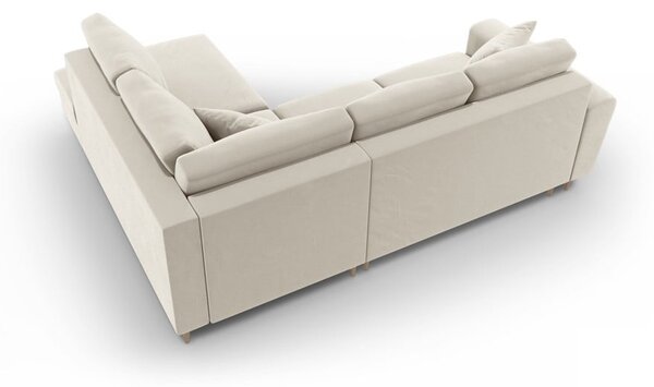 Divano angolare beige allungabile e con contenitore (con penisola a destra/a L) con rivestimento in velluto Kyoto – Cosmopolitan Design