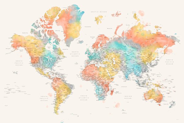 Mappa Detailed colorful watercolor world map Fifi, Blursbyai