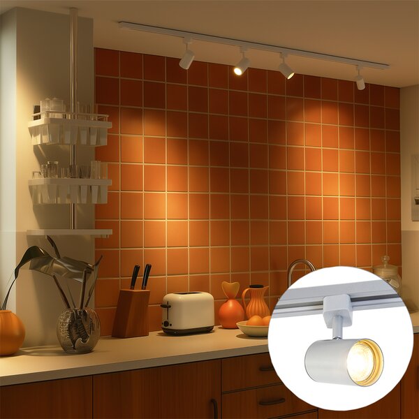 Sistema di illuminazione a binario moderno con 4 faretti argento 1 fase - Iconic Yade