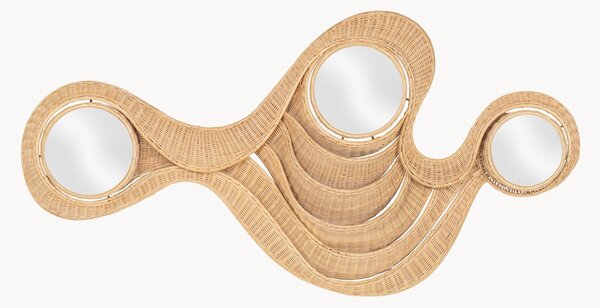 Specchio da parete fatto a mano con cornice in rattan Wave