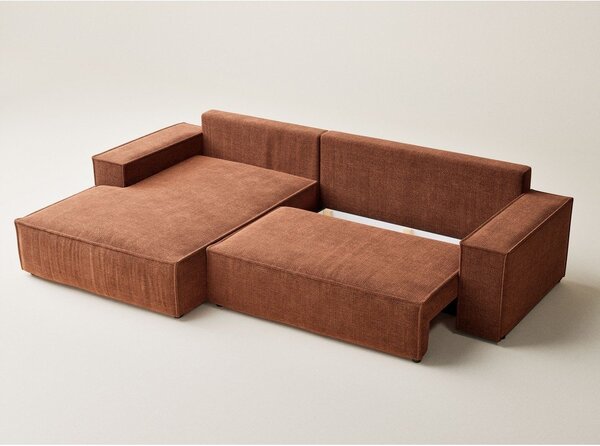 Divano angolare color rame allungabile/con contenitore (con penisola a sinistra/con chaise lounge) con rivestimento in ciniglia Maze – Maison de Rêve