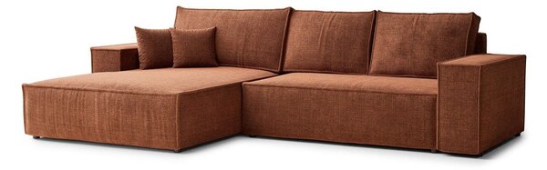 Divano angolare color rame allungabile/con contenitore (con penisola a sinistra/con chaise lounge) con rivestimento in ciniglia Maze – Maison de Rêve