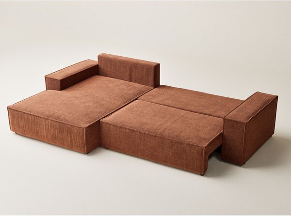 Divano angolare color rame allungabile/con contenitore (con penisola a sinistra/con chaise lounge) con rivestimento in ciniglia Maze – Maison de Rêve