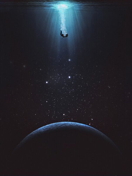 Illustrazione Falling, spacerocket art, (30 x 40 cm)