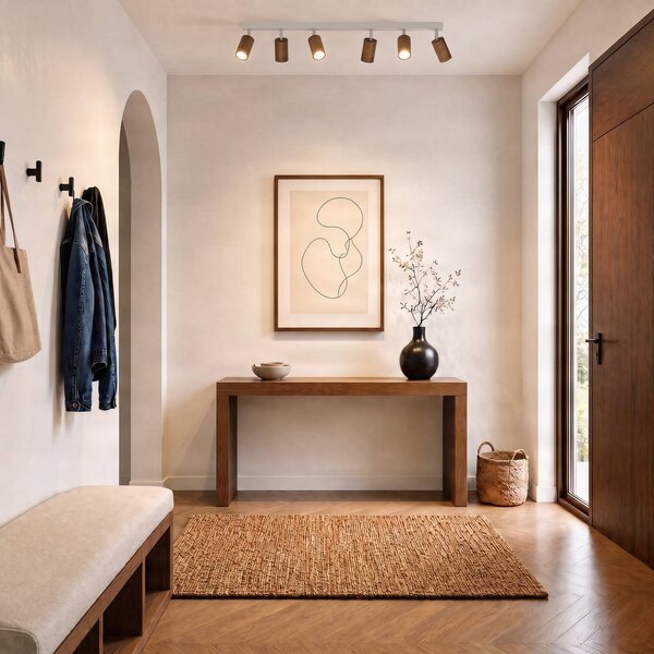 Faretto da soffitto Nisse, bianco, lunghezza 90 cm, a 5 luci, legno/metallo Nisse Luminex, dimmerabile, Bianco / Opale, Soggiorno / Sala da pranzo, Legno, Downlight