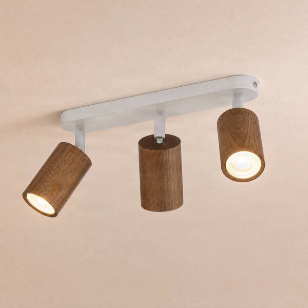 Faretto da soffitto Nisse, bianco, lunghezza 33 cm, a 3 luci, legno/metallo Nisse Luminex, dimmerabile, Bianco / Opale, Soggiorno / Sala da pranzo, Legno, Downlight
