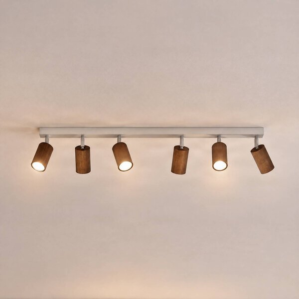 Faretto da soffitto Nisse, bianco, lunghezza 90 cm, a 5 luci, legno/metallo Nisse Luminex, dimmerabile, Bianco / Opale, Soggiorno / Sala da pranzo, Legno, Downlight